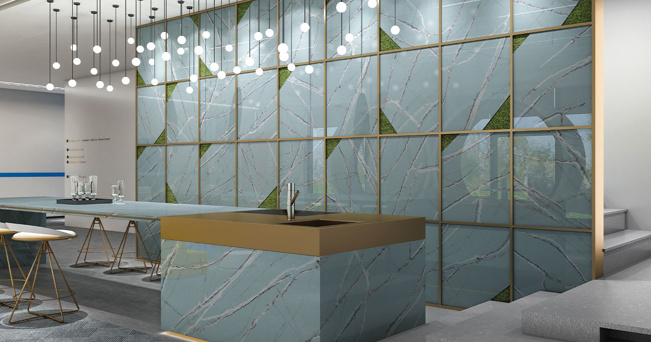 Bathroom interior with premium mosaic glass tiles